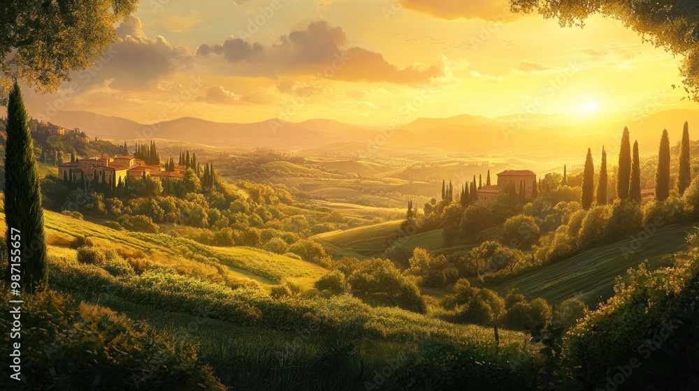 Naklejka premium Tuscan Sunset Landscape