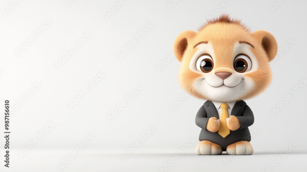 Adorable Cartoon Animal Character Figurine Smiling on White Background Adorable Cartoon Animal Character Figurine Smiling on White Background