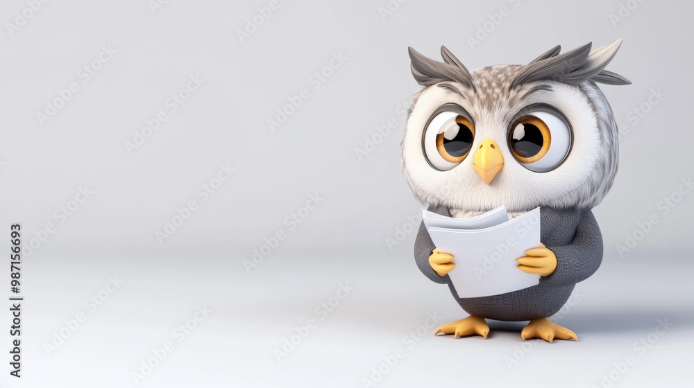 Cute Cartoon Owl Plush Toy Smiling Happily in Natural Setting Cute Cartoon Owl Plush Toy Smiling Happily in Natural Setting