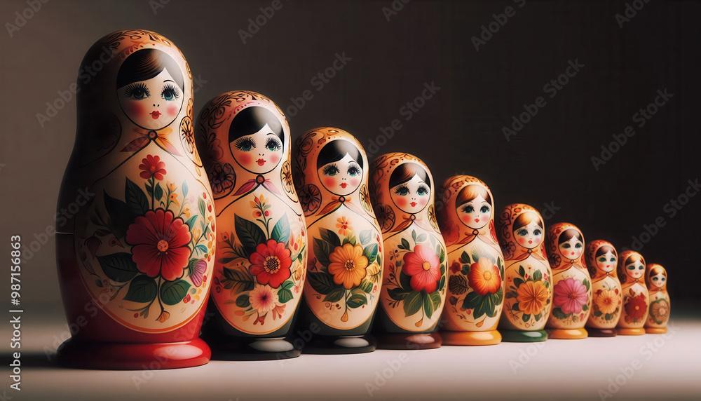 Matryoshka dolls on black background Matryoshka dolls on black background