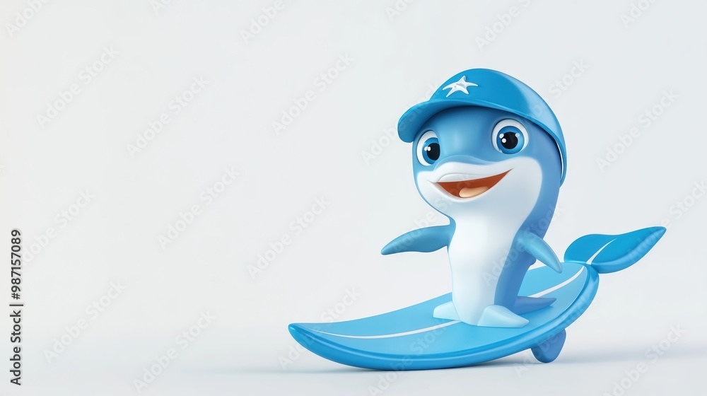 Cheerful Cartoon Dolphin Swimming in the Ocean with a Friendly Smile Cheerful Cartoon Dolphin Swimming in the Ocean with a Friendly Smile