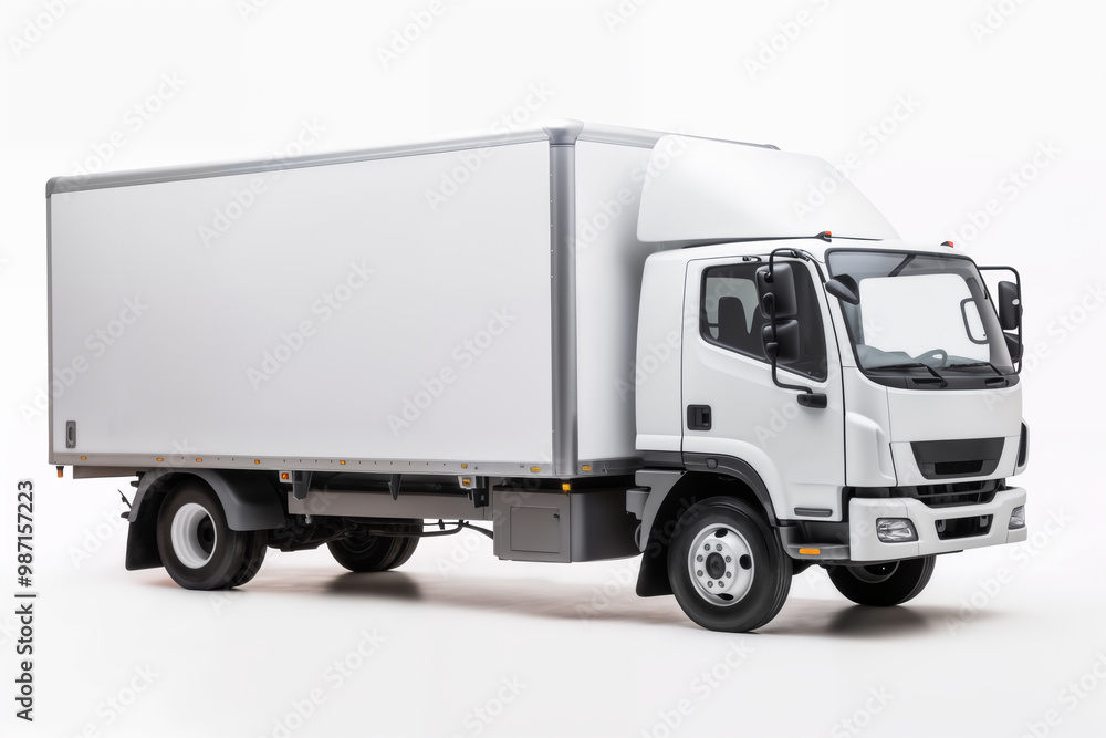 A clean white truck on white background, one object A clean white truck on white background, one object