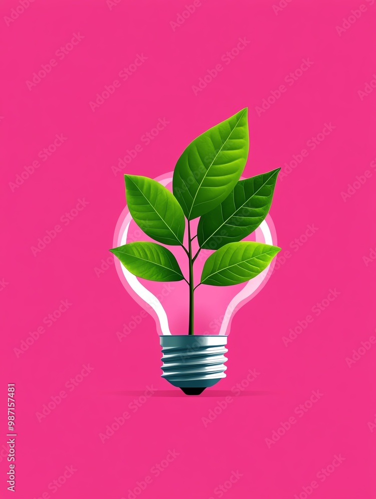 Light bulb with leaves, sustainable growth and ideas, flat design illustration