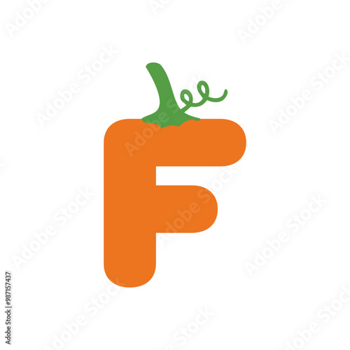 Logo con letra inicial F con forma de calabaza para tarjetas y felicitaciones de Halloween o del Día de Acción de Gracias