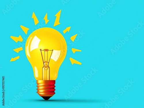 Idea light bulb with rising bars, insight leading to success, flat design illustration