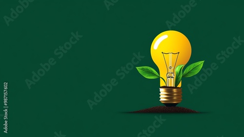 Light bulb with sprouting seed, ideas leading to new growth, flat design illustration