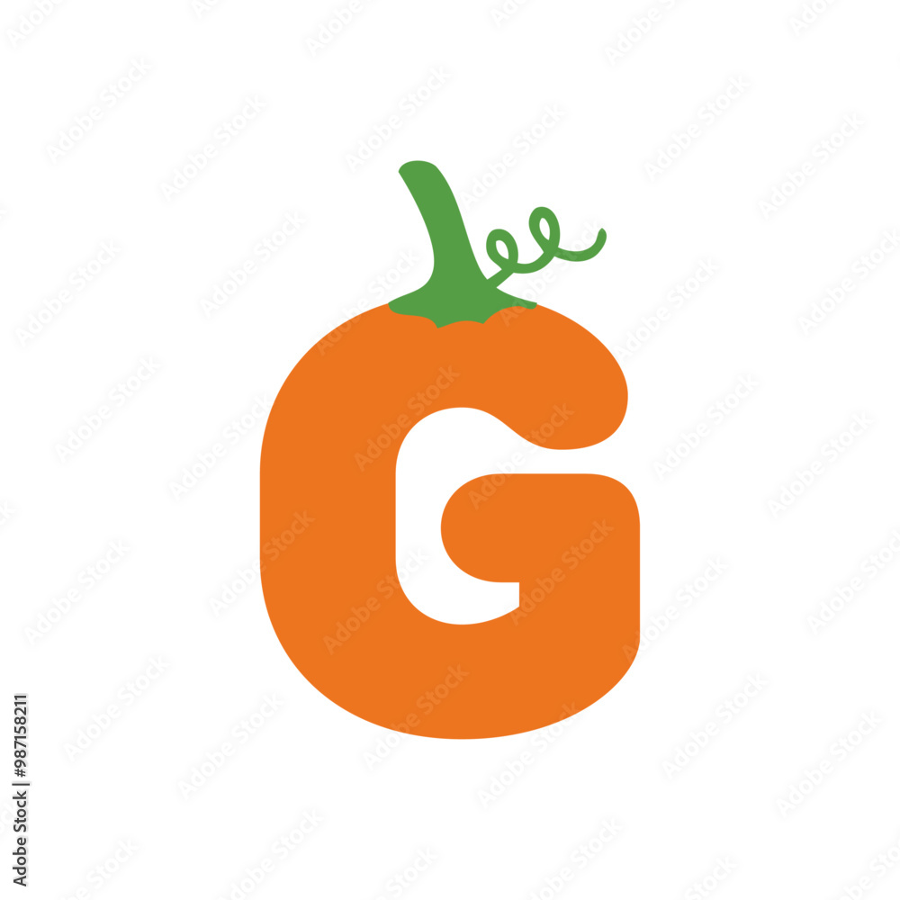 Logo con letra inicial G con forma de calabaza para tarjetas y felicitaciones de Halloween o del Día de Acción de Gracias Logo con letra inicial G con forma de calabaza para tarjetas y felicitaciones de Halloween o del Día de Acción de Gracias