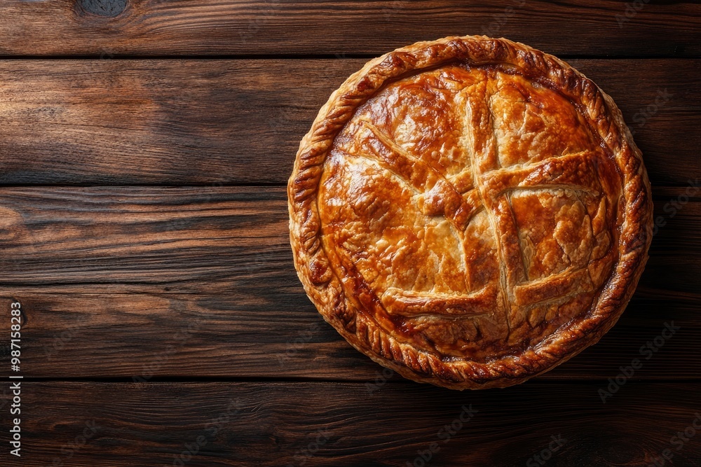 Meat pie over wood background , ai