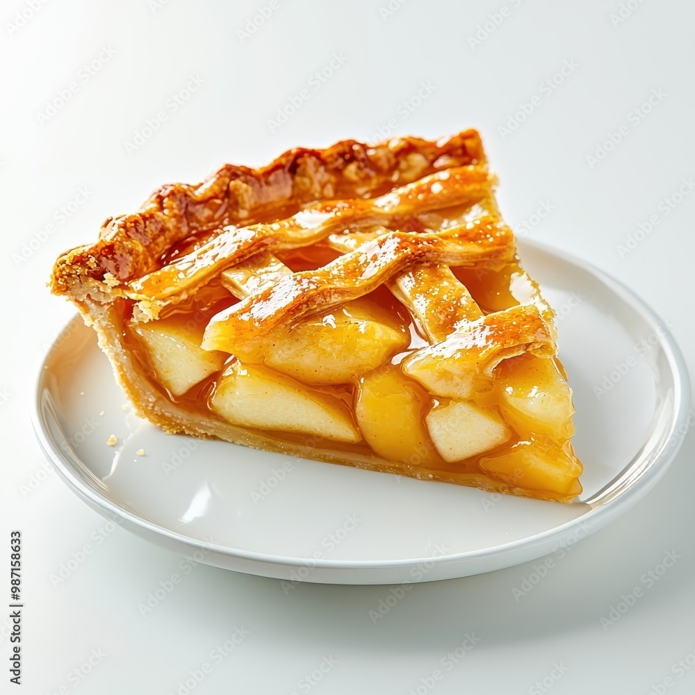 Apple pie served on a white plate, isolated to highlight its traditional presentation. Apple pie served on a white plate, isolated to highlight its traditional presentation.