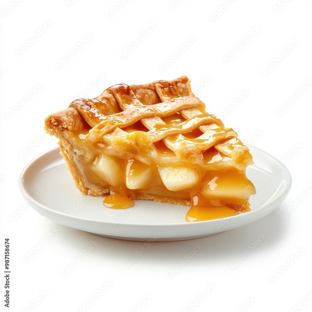 Apple pie with oozing sauce isolated on a white background, emphasizing its rich and indulgent features. Apple pie with oozing sauce isolated on a white background, emphasizing its rich and indulgent features.