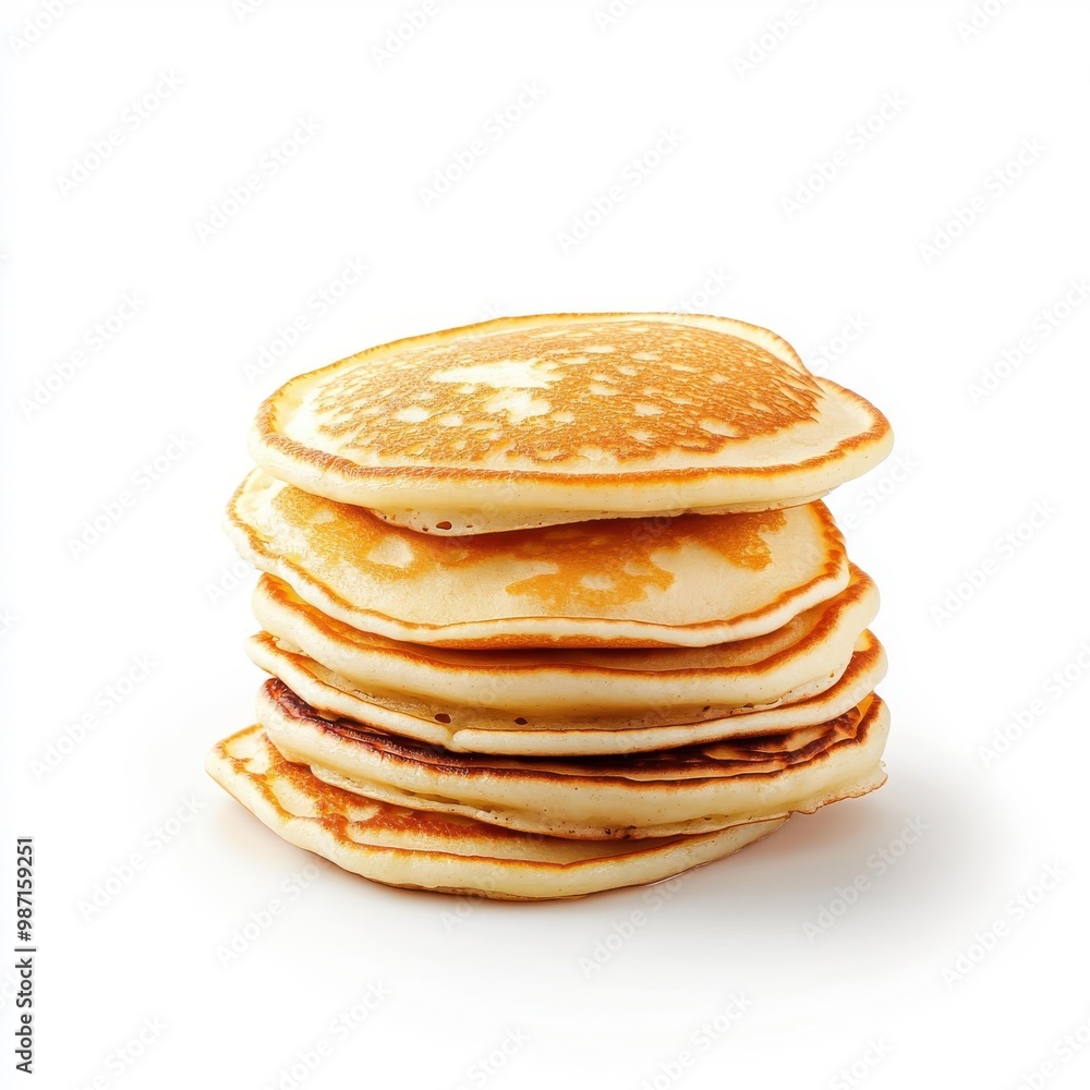 Pancakes isolated on a white background, showcasing their fluffy texture and golden-brown edges. Pancakes isolated on a white background, showcasing their fluffy texture and golden-brown edges.