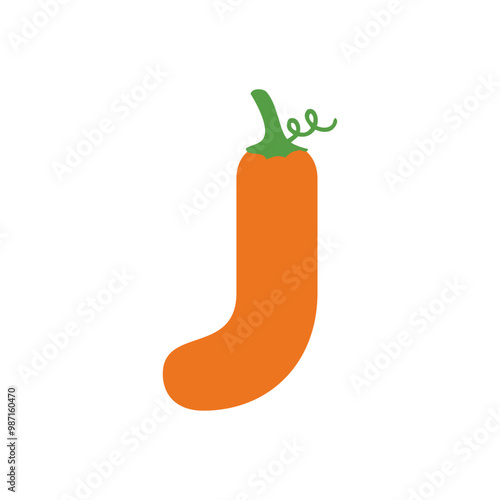 Logo con letra inicial J con forma de calabaza para tarjetas y felicitaciones de Halloween o del Día de Acción de Gracias