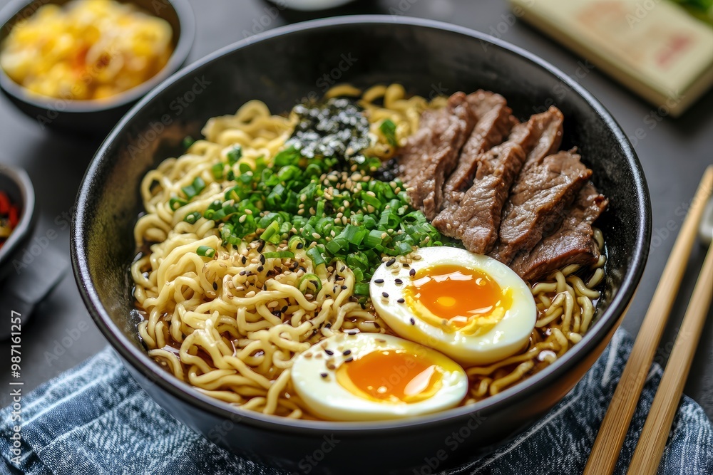 homemade ramen with eggs and noodles , ai homemade ramen with eggs and noodles , ai