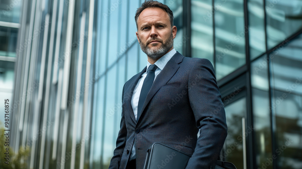 Confident Businessman Outside Corporate Building Confident Businessman Outside Corporate Building