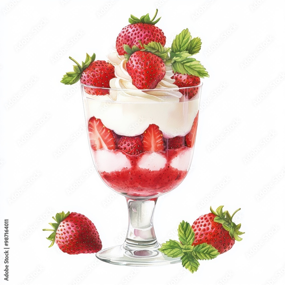 Watercolor illustration of strawberry pudding, isolated on a white background, providing an elegant and artistic depiction. Watercolor illustration of strawberry pudding, isolated on a white background, providing an elegant and artistic depiction.