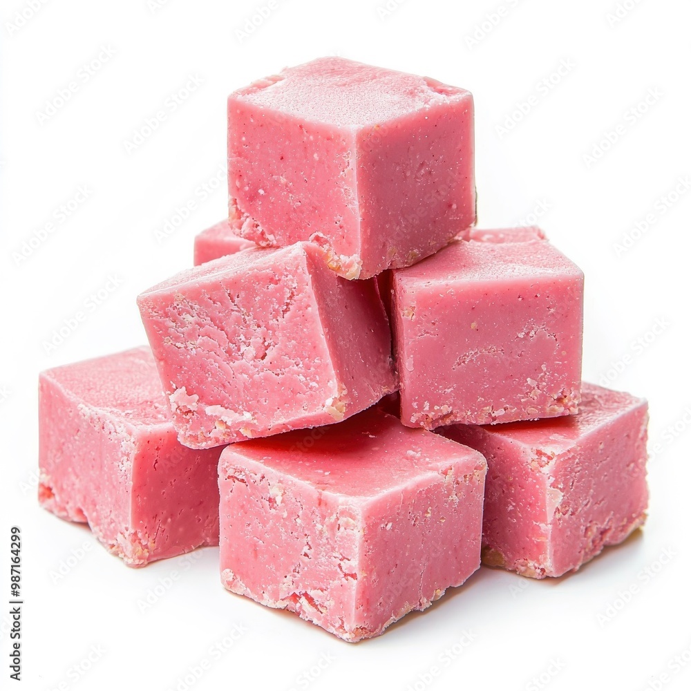 Raspberry fudge isolated on a white background, showcasing its vibrant color and rich texture. Raspberry fudge isolated on a white background, showcasing its vibrant color and rich texture.