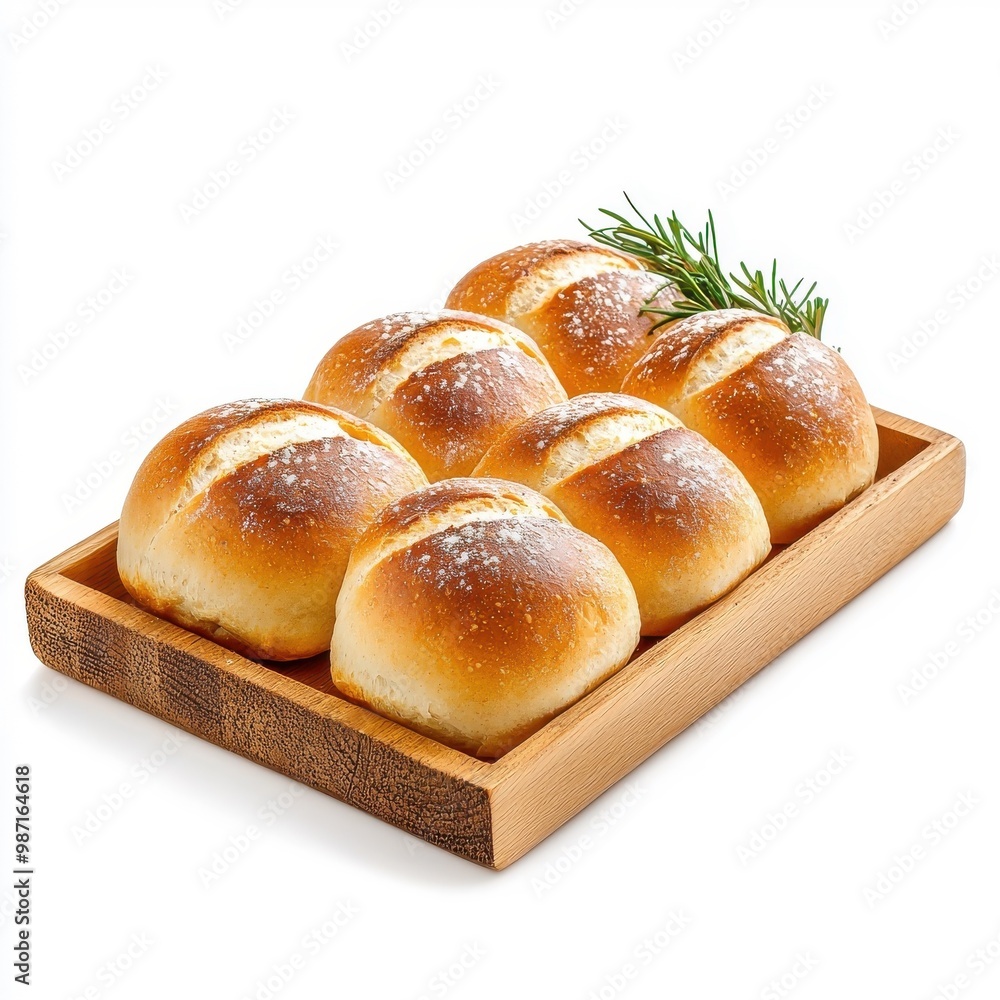 Bun bread on a wooden tray, isolated on a white background, offering a rustic and appealing look. Bun bread on a wooden tray, isolated on a white background, offering a rustic and appealing look.