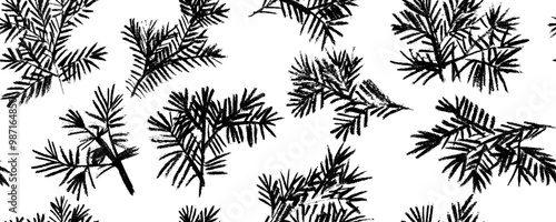 Seamless pattern with vector pine branches, hand drawn pencil. Charcoal illustration. Christmas ornament for wrapping paper and decor.