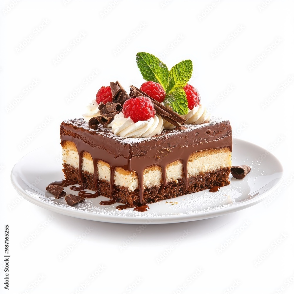 Chocolate shortcake served on a plate, isolated on a white background, emphasizing its rich and indulgent presentation. Chocolate shortcake served on a plate, isolated on a white background, emphasizing its rich and indulgent presentation.