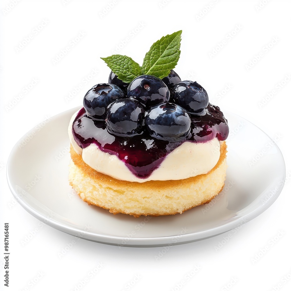 Oozing blueberry sauce on shortcake, isolated on a white background, highlighting the gooey and fresh texture. Oozing blueberry sauce on shortcake, isolated on a white background, highlighting the gooey and fresh texture.