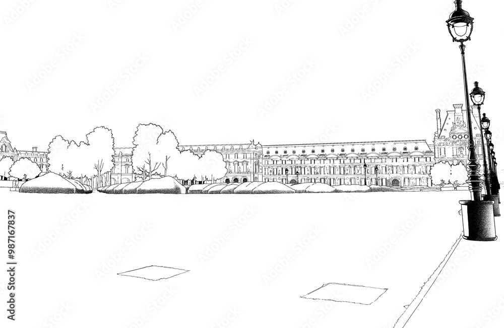 Obraz premium 漫画風ペン画イラスト 海外_街並