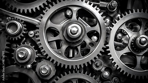 Close-up of interlocking gears in a mechanical system, showcasing engineering precision.