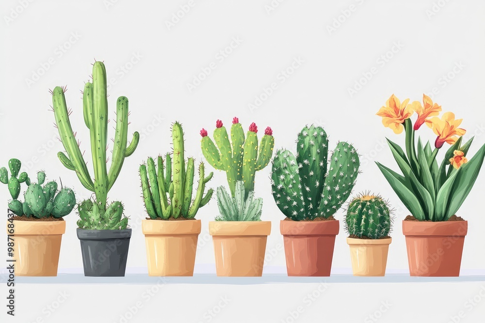 Cactus and succulent plants in pots. Ornamental plants in a minimalist style building. Design concept for decorating a bedroom or living room wall , ai Cactus and succulent plants in pots. Ornamental plants in a minimalist style building. Design concept for decorating a bedroom or living room wall , ai
