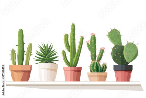 Cactus and succulent plants in pots. Ornamental plants in a minimalist style building. Design concept for decorating a bedroom or living room wall , ai