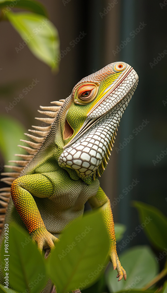 Fototapeta premium A lizard is standing on a wooden surface