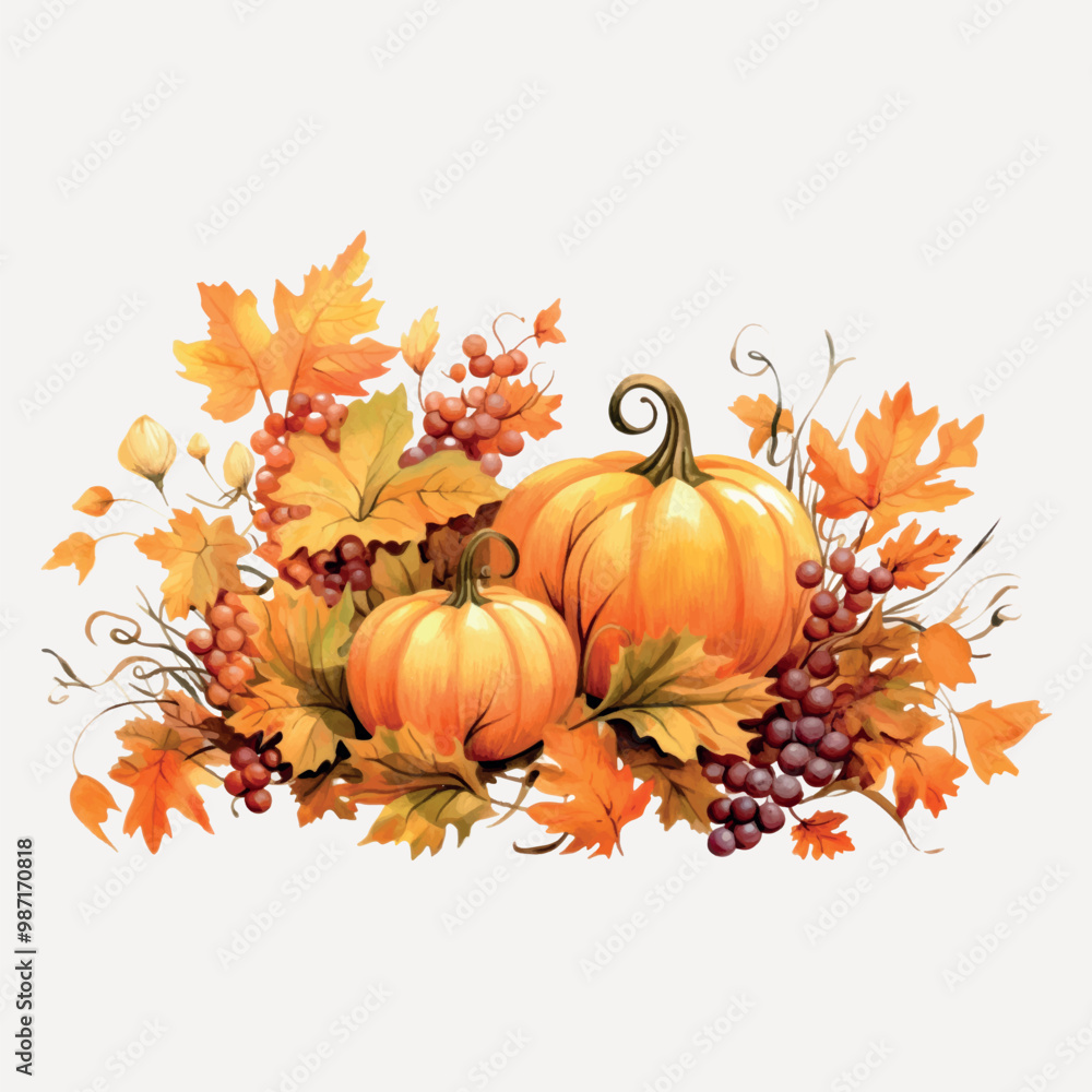 Naklejka premium Autumn pumpkins with fall leaves