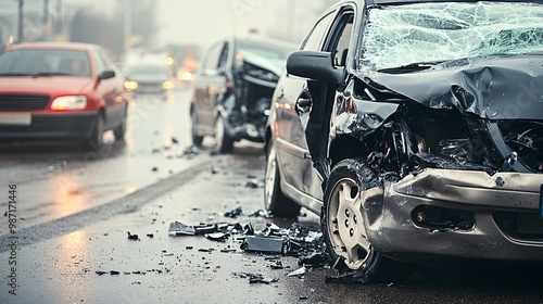 A collision scene involving two eco-friendly cars with only minimal damage demonstrating the vehicles crash resistance and the importance of having adequate insurance Large space for text in center