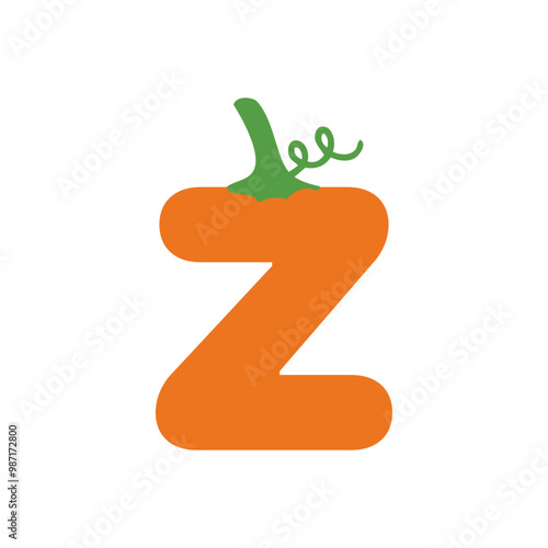 Logo con letra inicial Z con forma de calabaza para tarjetas y felicitaciones de Halloween o del Día de Acción de Gracias