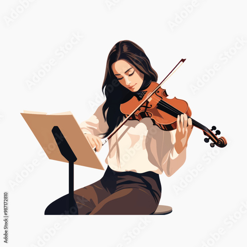 Violinist reading sheet music art