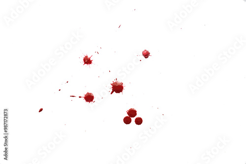 Blood splatters on white background. Red blots of watercolor Realistic bloody splatters for Halloween Drop of blood