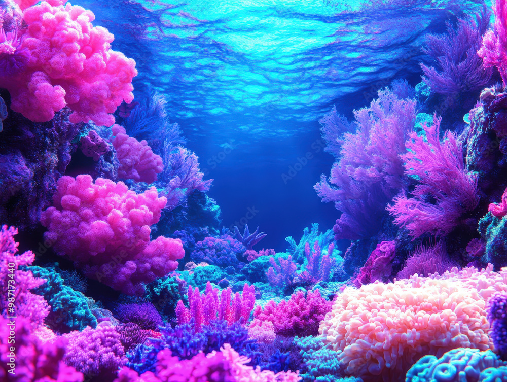 Obraz premium Vibrant Underwater Neon Coral Scene