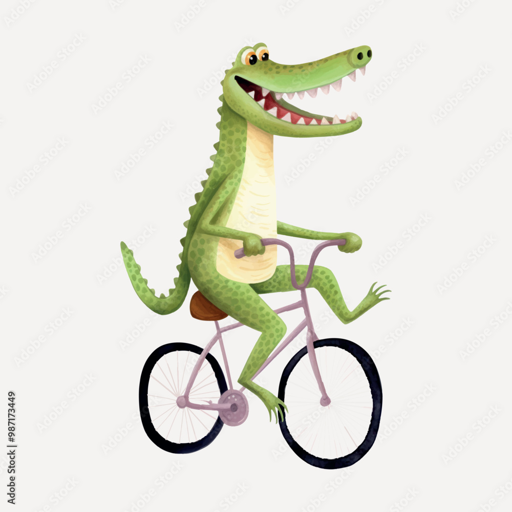 Naklejka premium Cartoon crocodile riding bicycle