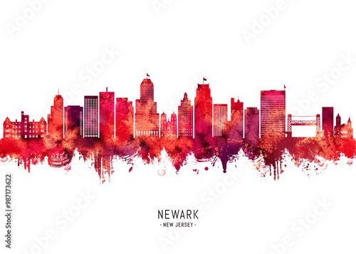 Newark New Jersey Skyline Red