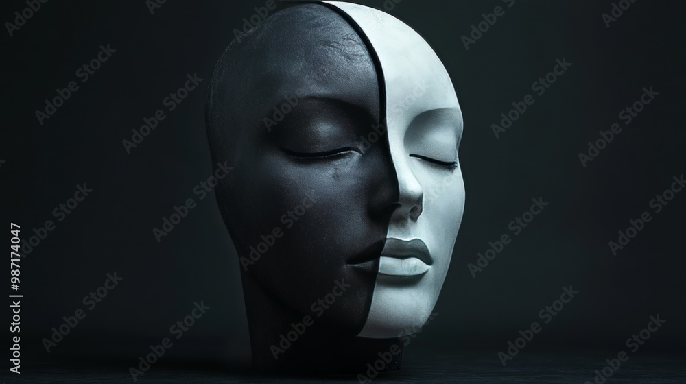 A black and white head with a white face A black and white head with a white face