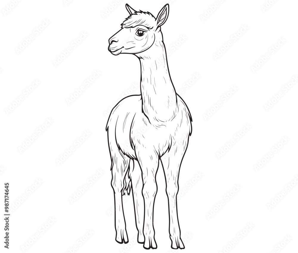Fototapeta premium Alpaca silhouette vector, llama line art vector, animal vector