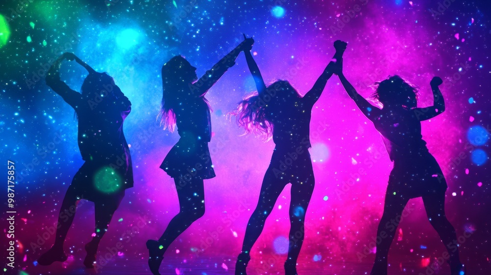 Iconic Celebration: Friends Dancing in a Fun-Filled Party Ambiance Iconic Celebration: Friends Dancing in a Fun-Filled Party Ambiance
