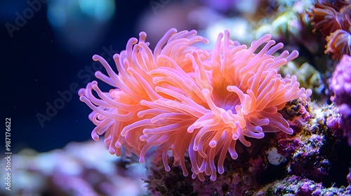 Pink Sea Anemone Close Up.