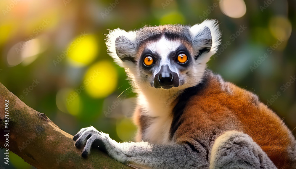 Ring-Tailed Lemur on tree in natural habitat Ring-Tailed Lemur on tree in natural habitat