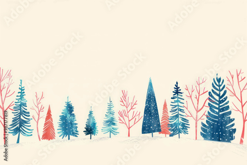 Colorful winter forest illustration