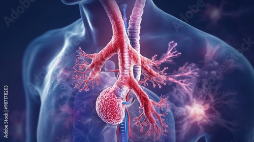 inflamed and obstructed bronchial tubes during a severe asthma attack photo