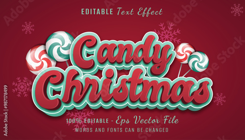 candy christmas 3d text effect with lolipop and snow element