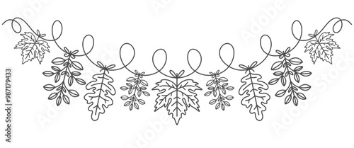 Autumn leaf line art style vector illustration. Autumn leaf vector element design