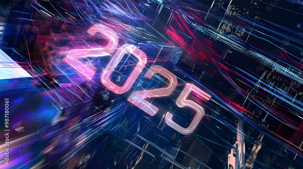 The year 2025 in neon lights. The year 2025 in neon lights.