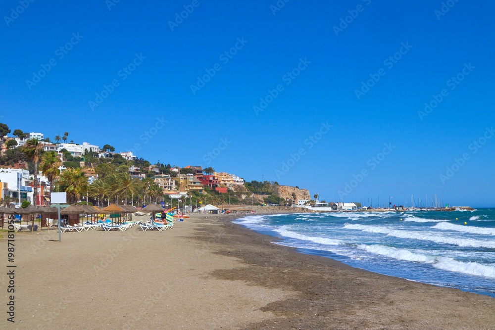 View of beach in sunny day in Malaga, Spain View of beach in sunny day in Malaga, Spain