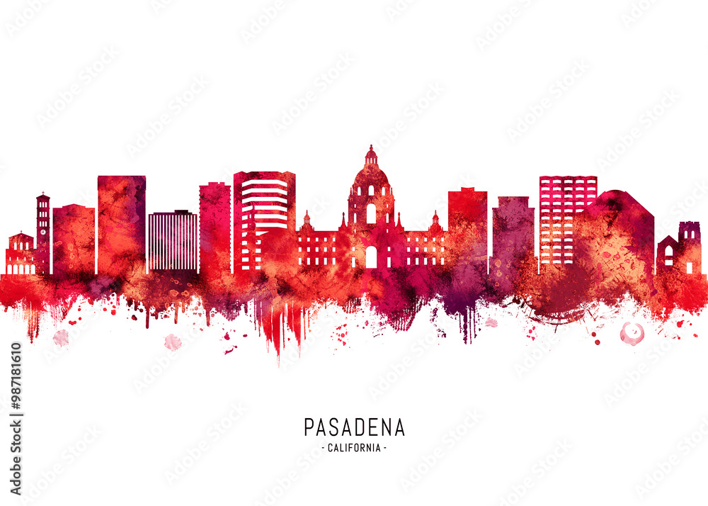 Pasadena California Skyline Red Pasadena California Skyline Red