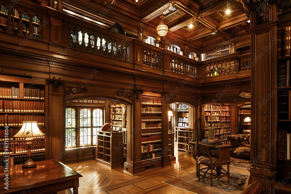 Old library interior with bookshelves Old library interior with bookshelves